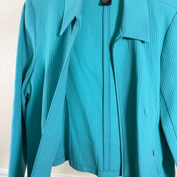 Requirements Turquoise Zip Up Size 14 Stretch Cotton Office Textured Modest Chic - Picture 10 of 12